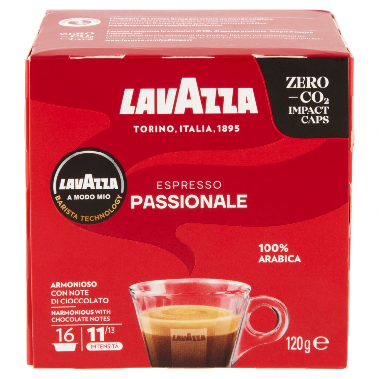 LAVAZZA A MODO MIO, PASSIONALE CAFFE ESPRESSO, INTENSITA 11/13 - 16 CAPSULE