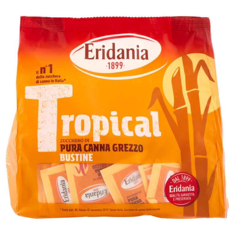 ERIDANIA TROPICAL ZUCCHERO DI PURA CANNA GREZZO BUSTINE 500 G
