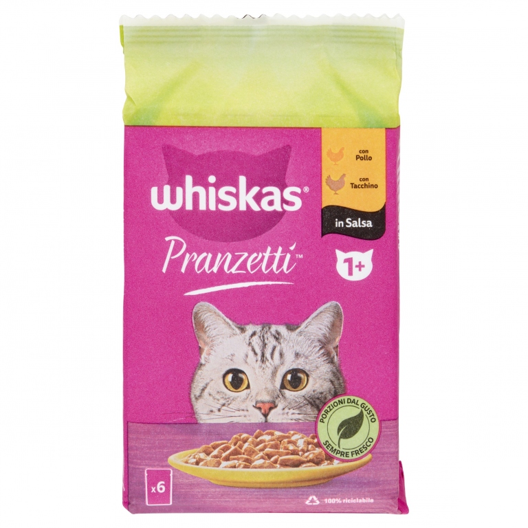 WHISKAS PRANZETTI CARNI BIANCHE IN SALSA 1+ 6 BUSTE DA 50 GRAMMI