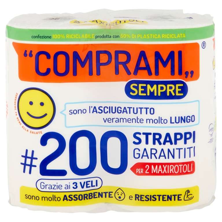 COMPRAMI SEMPRE ASCIUGATUTTO 200 STRAPPI MAXIROTOLI 3 VELI 2 PZ