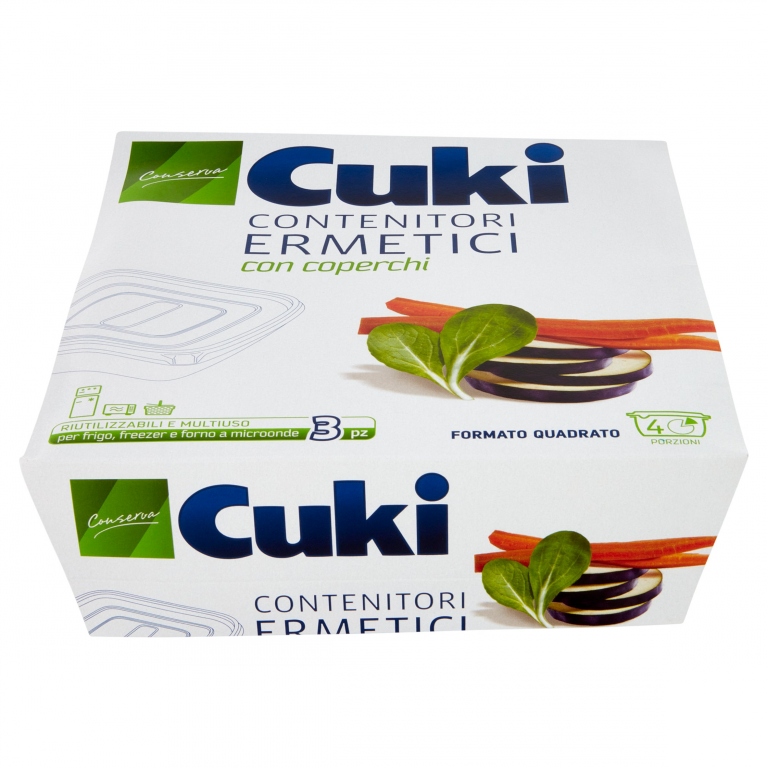 CUKI CONSERVA CONTENITORI ERMETICI CON COPERCHI FORMATO QUADRATO 3 PZ