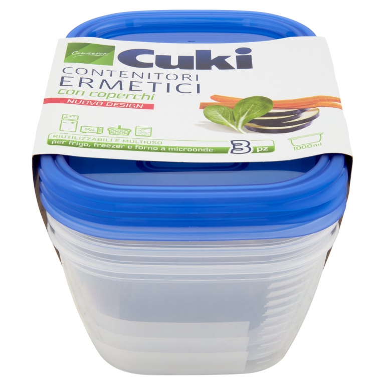 CUKI CONSERVA CONTENITORI ERMETICI CON COPERCHI FORMATO RETTANGOLARE 3 PZ