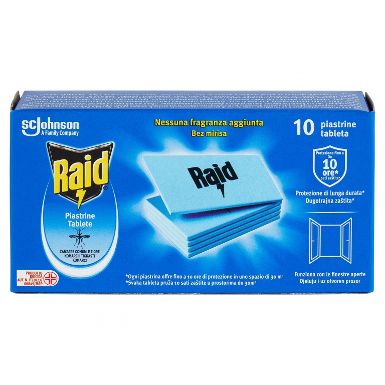 RAID PASTRINE ANTIZANZARE ZANZARE TIGRE & COMUNI 10 PIASTRINE LAMINATE