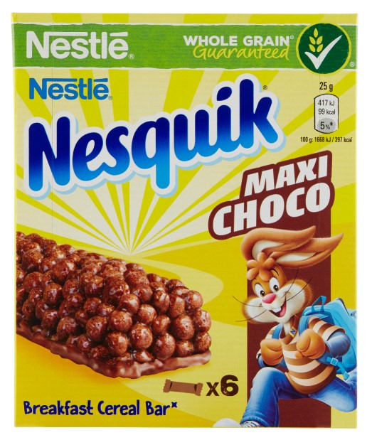 NESQUIK MAXI CHOCO BARRETTE DI CEREALI AL CIOCCOLATO E AL LATTE 6 PEZZI 150G