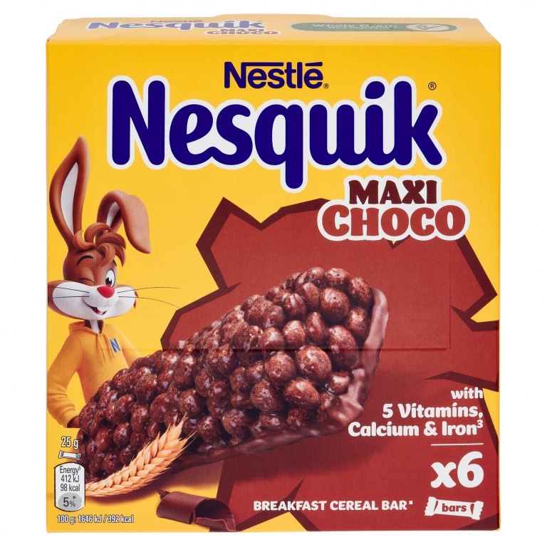 NESQUIK MAXI CHOCO BARRETTE DI CEREALI AL CIOCCOLATO E AL LATTE 6 PEZZI 150G
