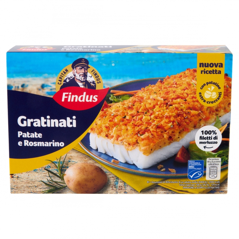 FILETTI MERLUZZO GRATIN.PATATE/ROSM.FINDUS G.380