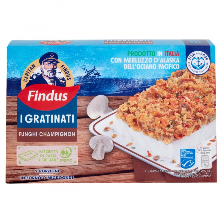 FILETTI MERLUZZO GRATINATI FUNGHI FINDUS G.380