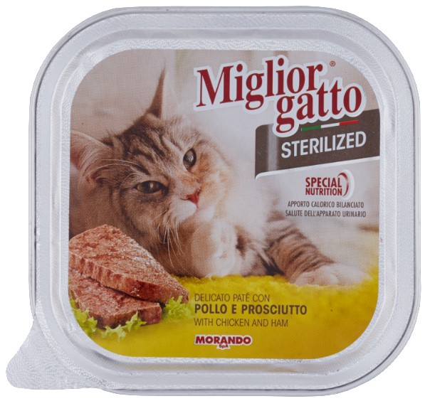 MIGLIORGATTO STERILIZED DELICATO PATE CON POLLO E PROSCIUTTO 100 G