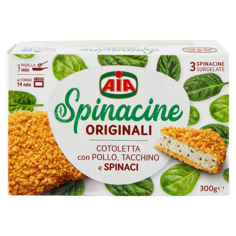AIA SPINACINE SPINACINE COTOLETTA CON POLLO E TACCHINO E SPINACI IN FOGLIA SURGELATO 300 G