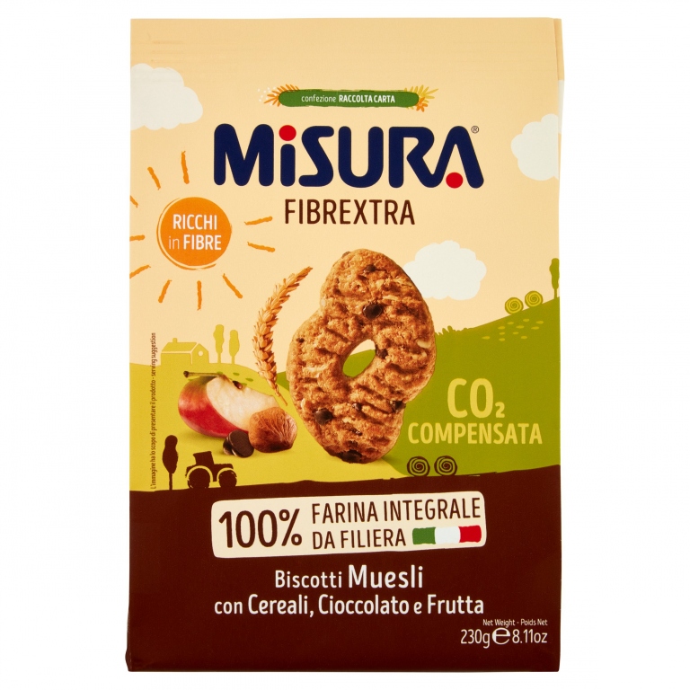 MISURA FIBREXTRA BISCOTTI MUESLI CEREALI, CIOCCOLATO E FRUTTA 230 G