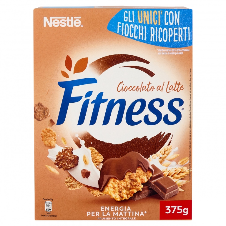 FITNESS CIOCCOLATO CEREALI CON FRUMENTO E AVENA INTEGRALI E FIOCCHI RICOPERTI AL CIOCCOLATO 375G