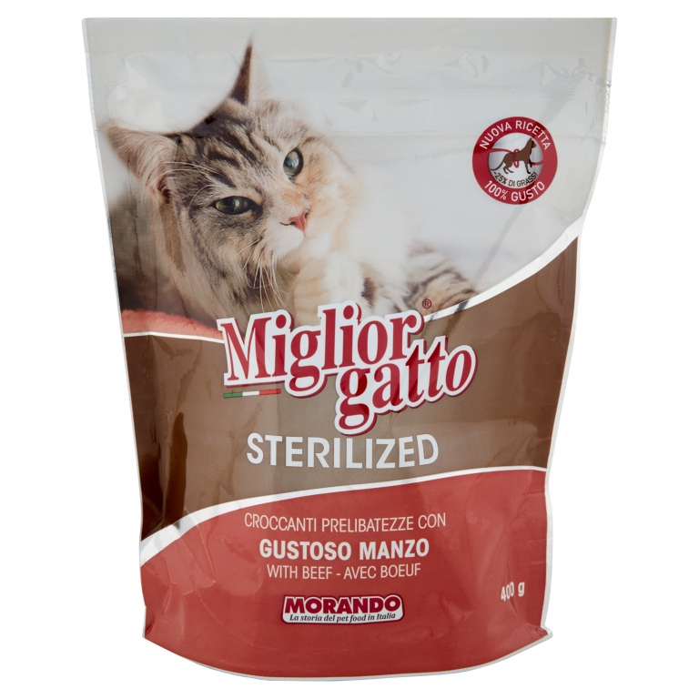 MIGLIORGATTO STERILIZED CROCCANTI PRELIBATEZZE CON GUSTOSO MANZO 400 G