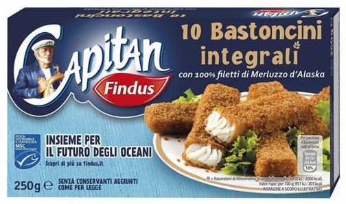 CAPITAN FINDUS 10 BASTONCINI FINDUS INTEGRALI DI MERLUZZO D'ALASKA 250 G