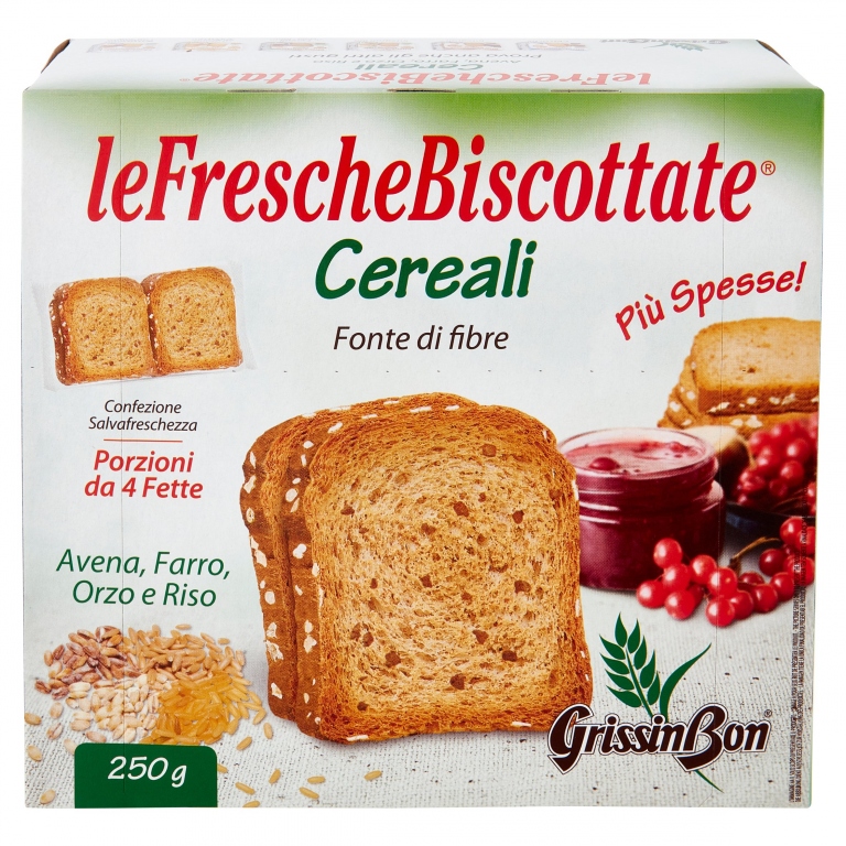 GRISSINBON LEFRESCHEBISCOTTATE CON CEREALI AVENA - FARRO - ORZO - RISO 250 G