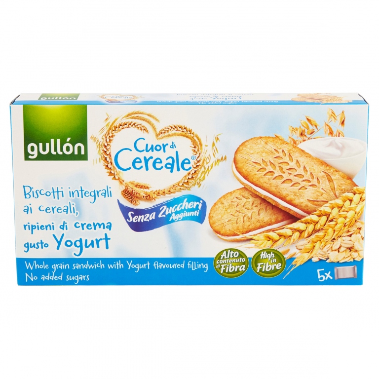 GULLON CUOR DI CEREALE BISCOTTI INTEGRALI AI CEREALI RIPIENI DI CREMA GUSTO YOGURT 5X44 G