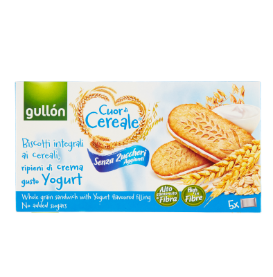 GULLON CUOR DI CEREALE BISCOTTI INTEGRALI AI CEREALI RIPIENI DI CREMA GUSTO YOGURT 5 X 44 G