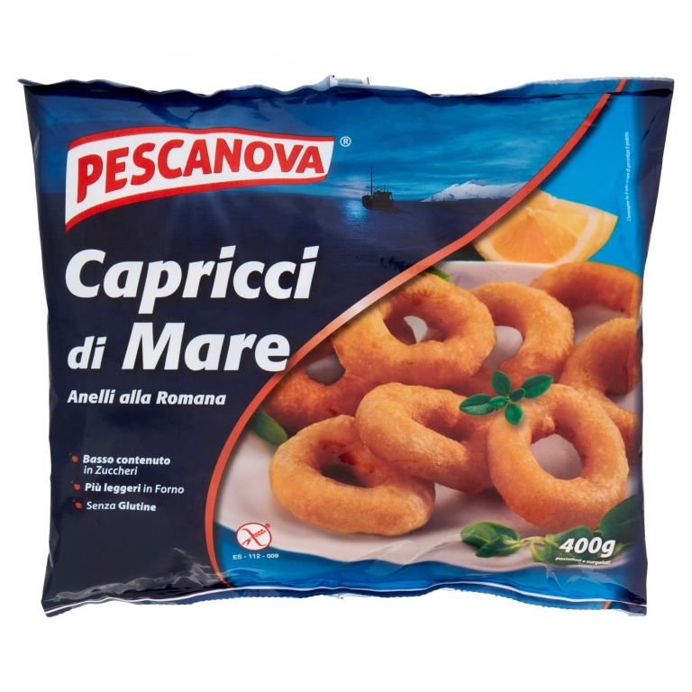 PESCANOVA SENZA GLUTINE CAPRICCI DI MARE ANELLI ALLA ROMANA PASTELLATI E SURGELATI 400 G