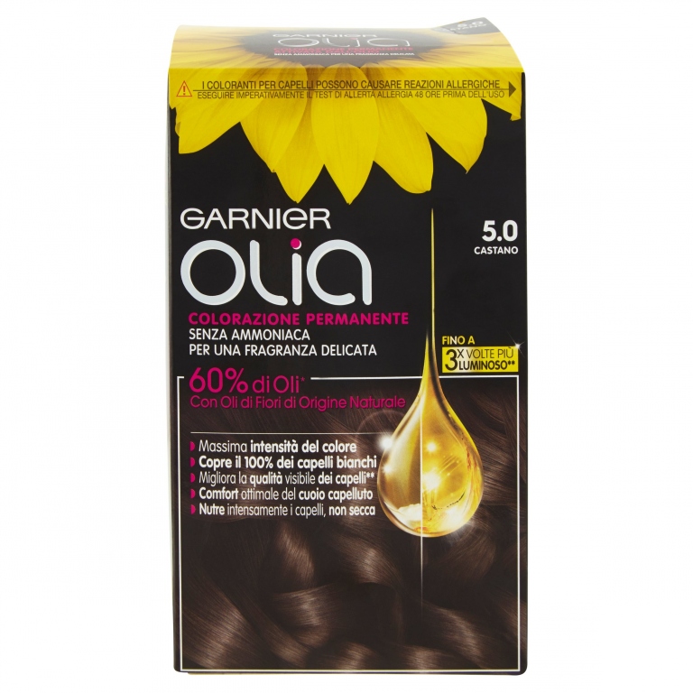 GARNIER OLIA, COLORAZIONE PERMANENTE SENZA AMMONIACA PER UNA FRAGRANZA DELICATA, 5.0 CASTANO