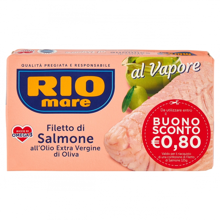 RIO MARE FILETTO DI SALMONE ALL'OLIO EXTRA VERGINE DI OLIVA AL VAPORE 125 G