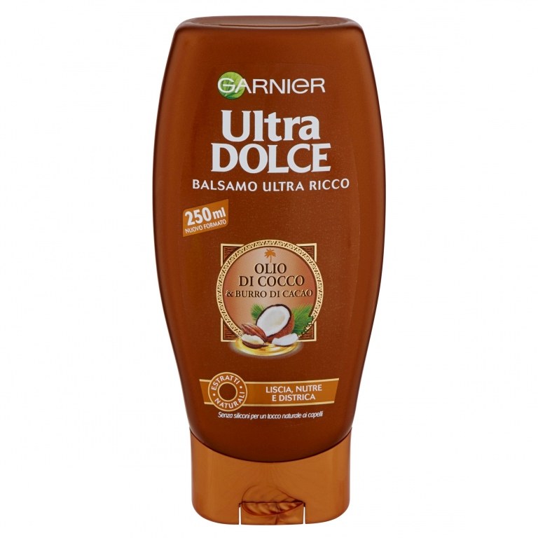 GARNIER ULTRA DOLCE BALSAMO ALL'OLIO DI COCCO E BURRO DI CACAO PER CAPELLI LISCI, 250ML