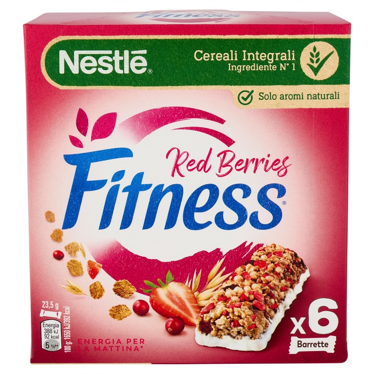 FITNESS FRUTTI ROSSI BARRETTA DI CEREALI INTEGRALI CON FRAGOLE E MIRTILLI ROSSI 6 PEZZI