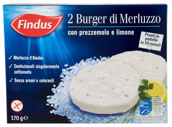 FINDUS 2 BURGER DI MERLUZZO CON PREZZEMOLO E LIMONE 170 G