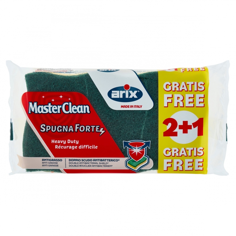 MASTERCLEAN SPUGNA FORTE CON ANTIBATTERICO 2 PZ + 1 GRATIS