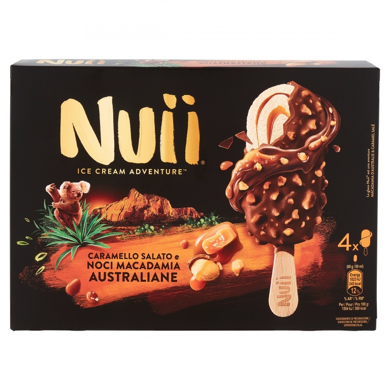 NUII CARAMELLO SALATO E NOCI MACADAMIA AUSTRALIANE 4 X 68 G