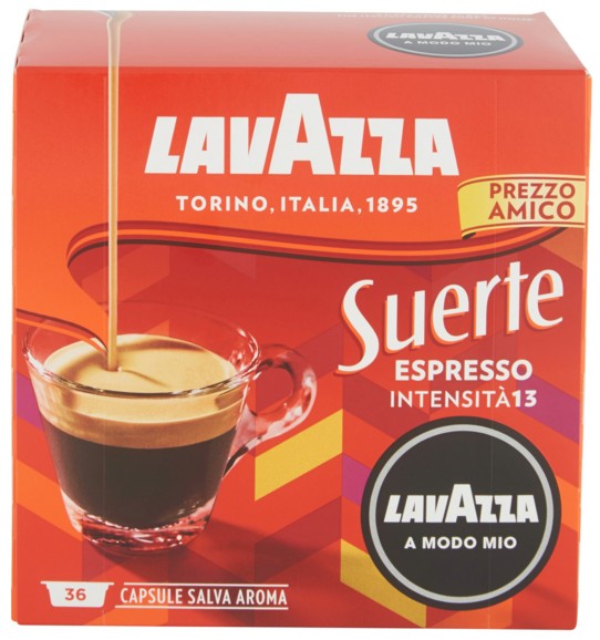 LAVAZZA A MODO MIO, SUERTE CAFFE ESPRESSO, INTENSITA 13/13 - 36 CAPSULE
