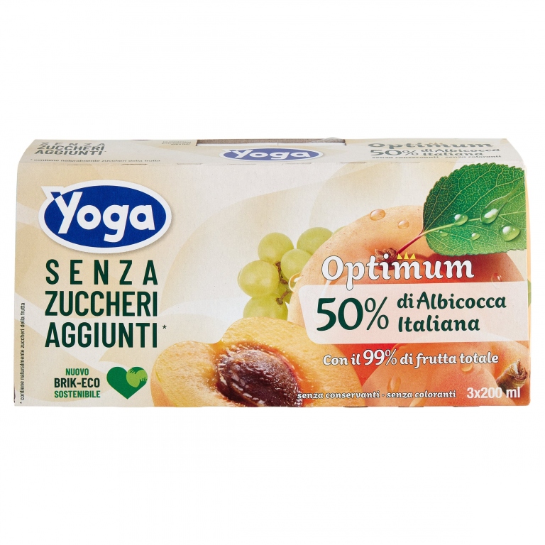 YOGA OPTIMUM 50% DI ALBICOCCA ITALIANA SENZA ZUCCHERI AGGIUNTI* 3 X 200 ML