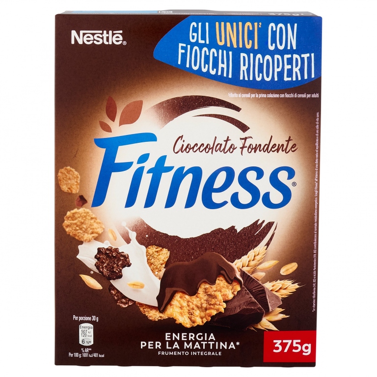 FITNESS CIOCCOLATO FONDENTE CEREALI CON FRUMENTO E AVENA INTEGRALI E FIOCCHI AL CIOCCOLATO 375G