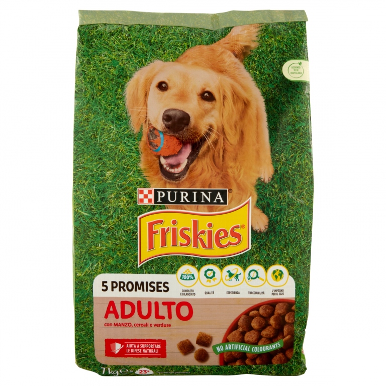 PURINA FRISKIES CANE SECCO CROCCHETTE ADULTO CON MANZO, CEREALI E VERDURE AGGIUNTE SACCO 7KG