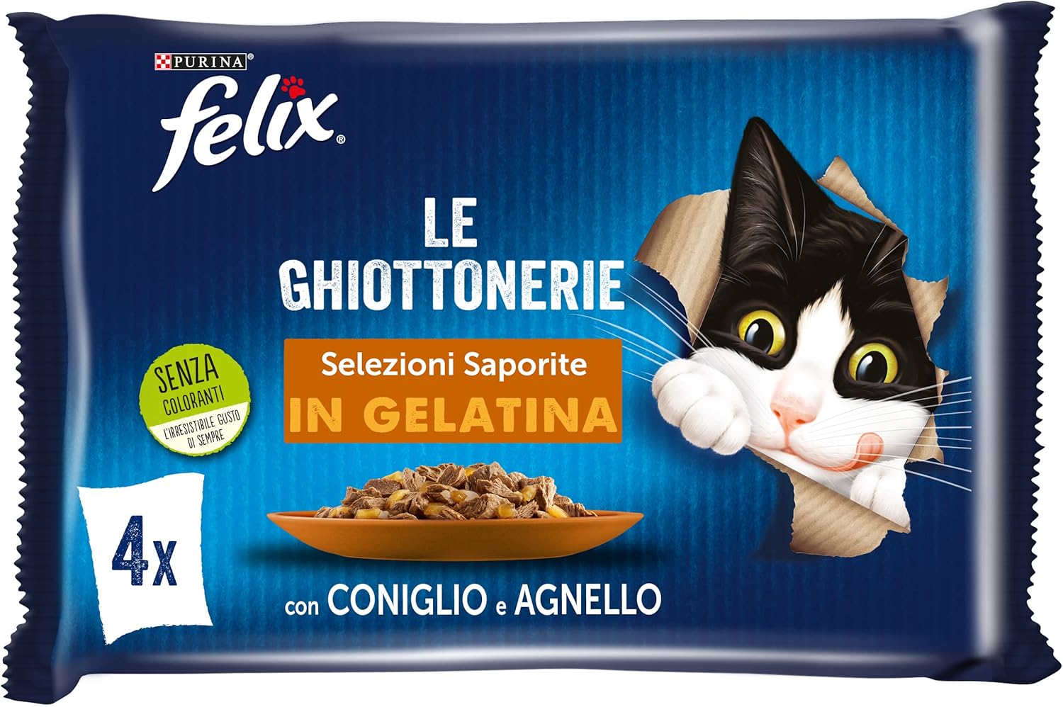 PURINA FELIX LE GHIOTTONERIE GATTO CON AGNELLO E CONIGLIO IN GELATINA BUSTA 4X85 G