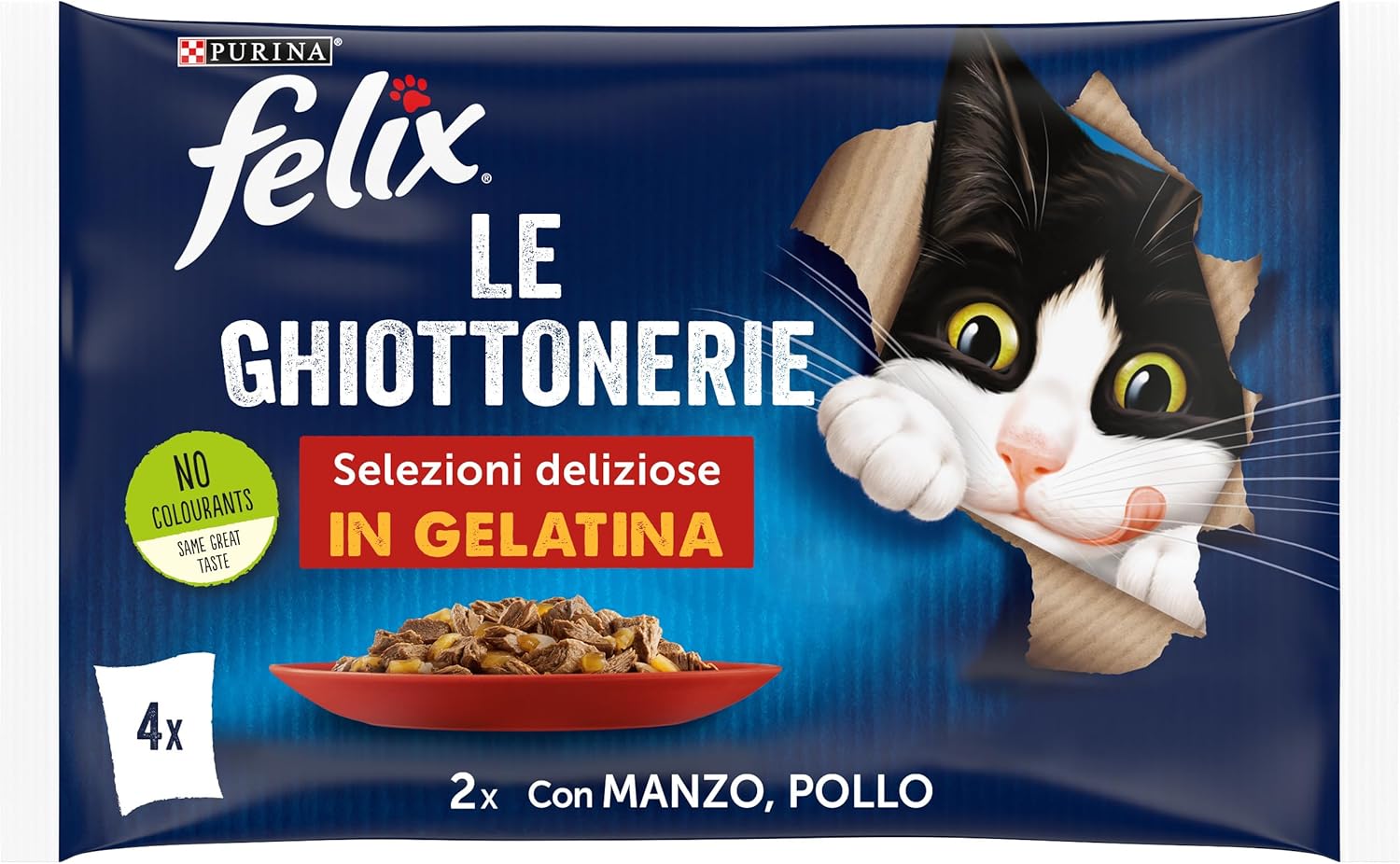 PURINA FELIX LE GHIOTTONERIE GATTO CON MANZO E POLLO   IN GELATINA BUSTA 4X85 G