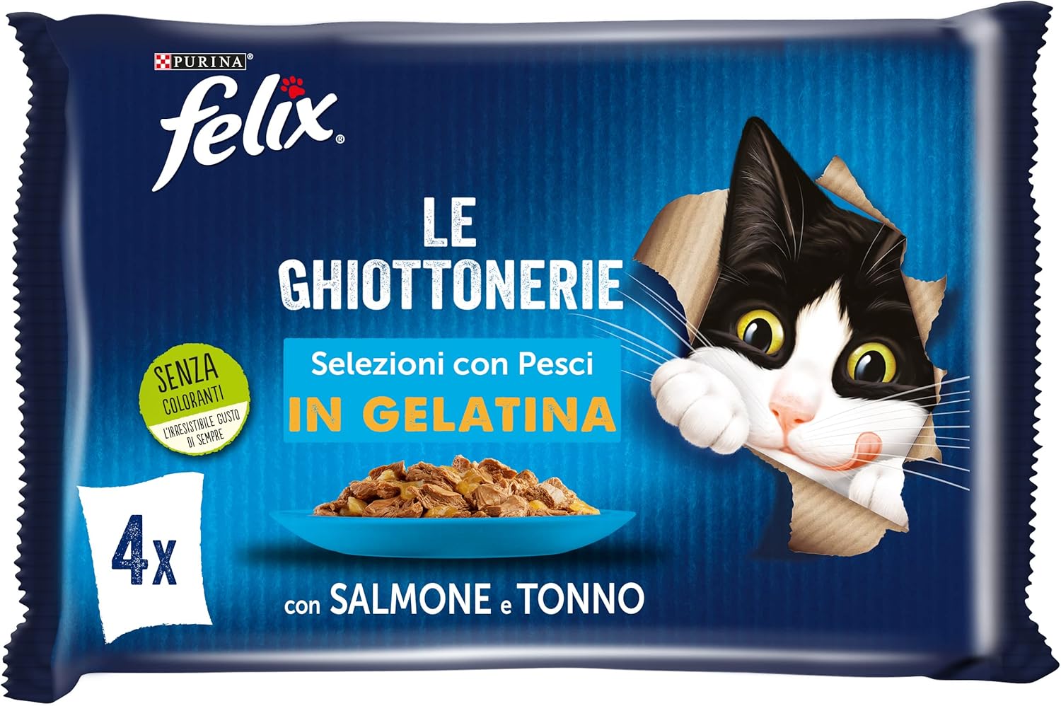 PURINA FELIX LE GHIOTTONERIE GATTO CON SALMONE E TONNO IN GELATINA BUSTA 4X85 G