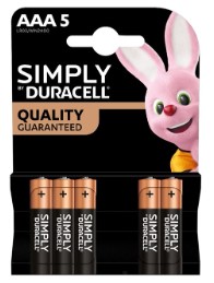 DURACELL SIMPLY AAA LR03 / MN2400 1.5V ALKALINE 5 PZ