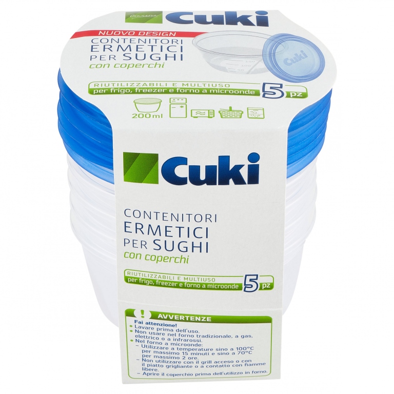 CUKI CONSERVA CONTENITORI ERMETICI PER SUGHI CON COPERCHI 5 PZ