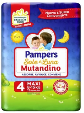 PANN.PAMPERS SOLE&LUNA MUTANDINO N4 MAXI PZ15 7-18