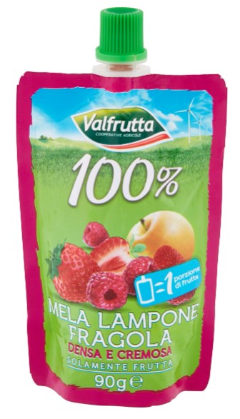 VALFRUTTA 100% MELA/LAMPONE/FRAGOLA GR.90