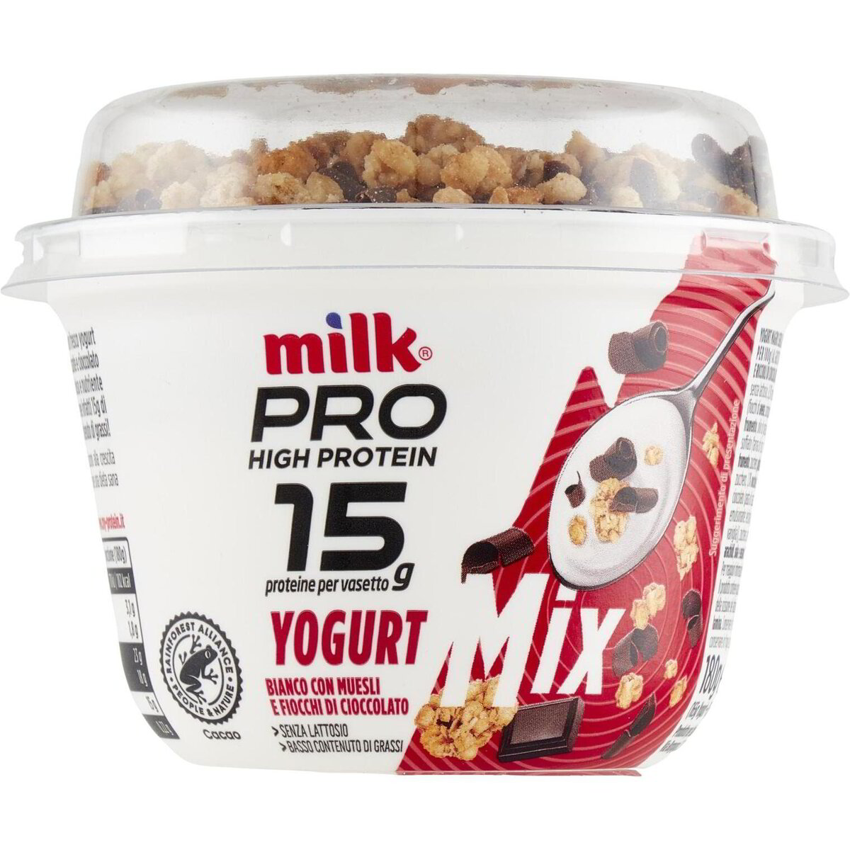 MILK PRO HIGH PROTEIN YOGURT MIX BIANCO CON MUESLI     CROCCANTE AL CIOCCOLATO 180G
