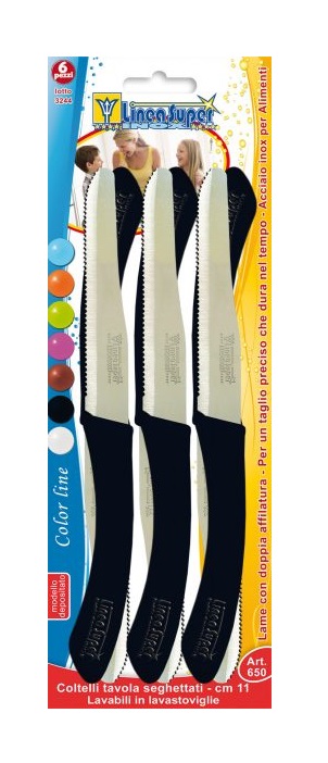 SET 6 COLTELLI DA TAVOLA DENTATI NERI