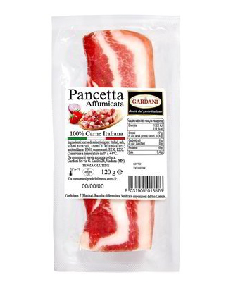 PANCETTA AFFUMICATA GARDANI A FETTE GR.120 TRANCIO