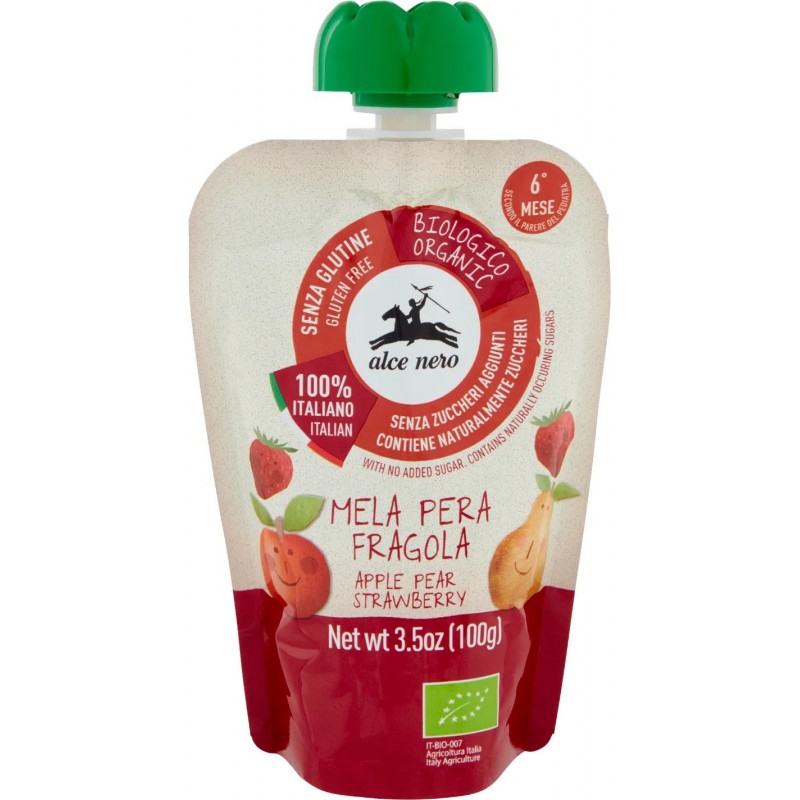 POUCH BIO PUREA ALCE NERO MELA PERA FRAGOLA GR.100