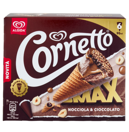 ALGIDA CORNETTO MAX NOCCIOLA X6 G390              