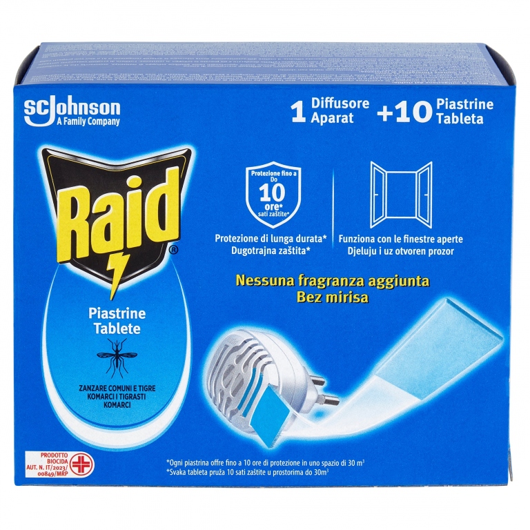 RAID PIASTRINE ZANZARE 1 DIFFUSORE + 10 PIASTRINE