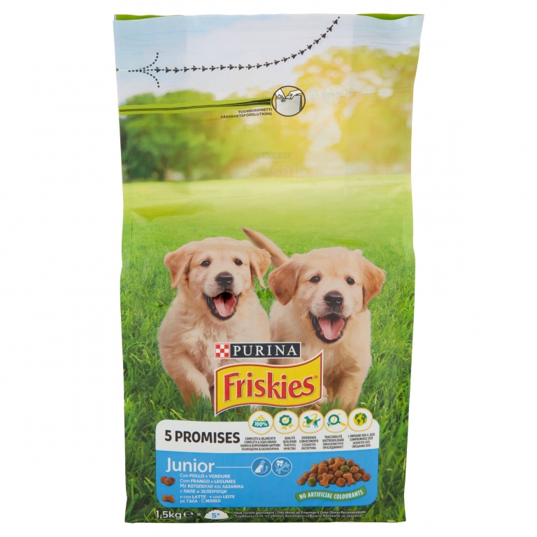 PURINA FRISKIES CANE SECCO CROCCHETTE VITAFIT JUNIOR CON POLLO, LATTE E VERDURE SACCO 1,5 KG