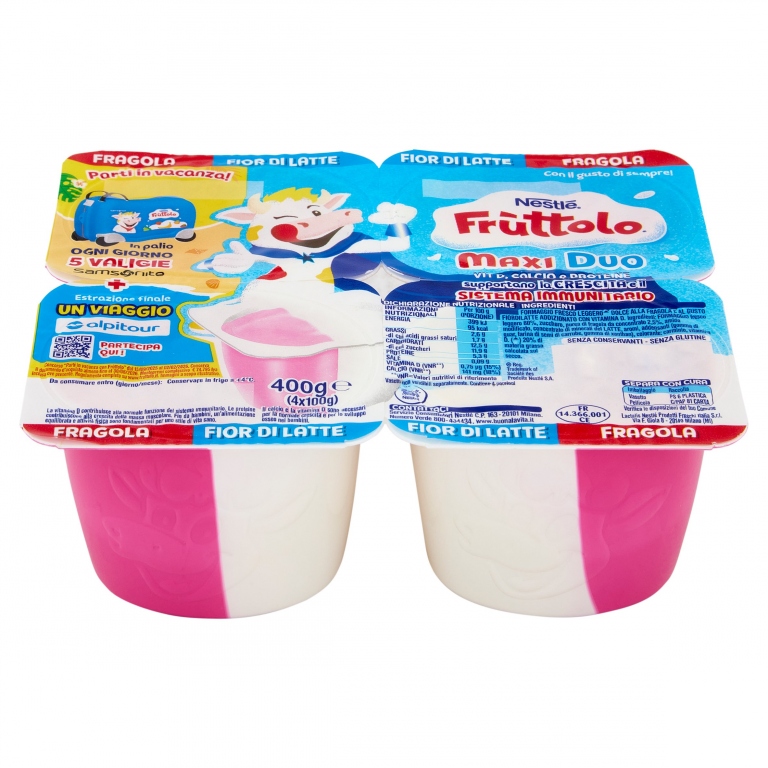 NESTLE FRUTTOLO MAXI DUO FRAGOLA FIOR DI LATTE 4 X 100 G
