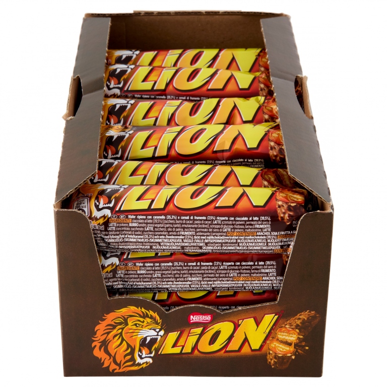 NESTLE LION SNACK CON WAFER TOFFEE E CEREALI RICOPERTI DI CIOCCOLATO AL LATTE 24 SNACK DA 42G