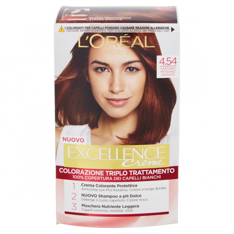 L'OREAL PARIS EXCELLENCE CREMA COLORANTE TRIPLO TRATTAMENTO AVANZATO, 4.54 CASTANO MOGANO RAMATO