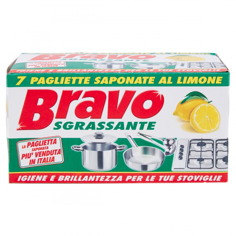 BRAVO SGRASSANTE 7 PAGLIETTE SAPONATE AL LIMONE, IGIENE E BRILLANTEZZA PER LE TUE STOVIGLIE
